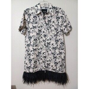Le Superbe Palms Trees Jungle Animals Feather Fringe Dress Women Size 6